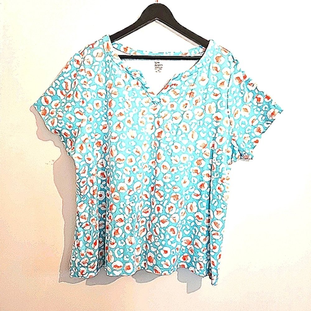 Kim Rogers Women's 2X Perfectly Soft Multi Color Crew Neck Pullover Cotton Top